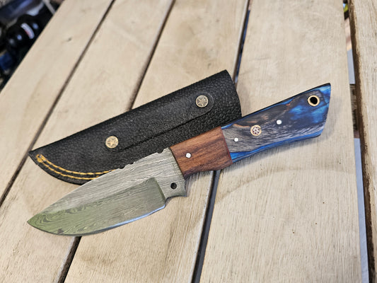 Hand made damascus knife blue