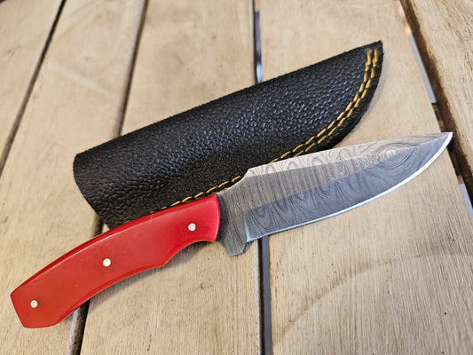 Hand crafted damascus knife Red